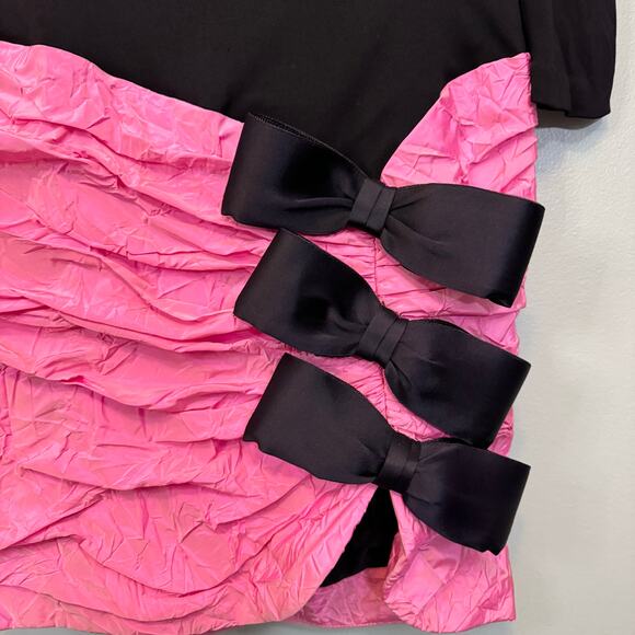 Vintage 80s Lawrence I. Magnin Midi Dress 12 Black Ruched Bows Cocktail Evening - Picture 7 of 12